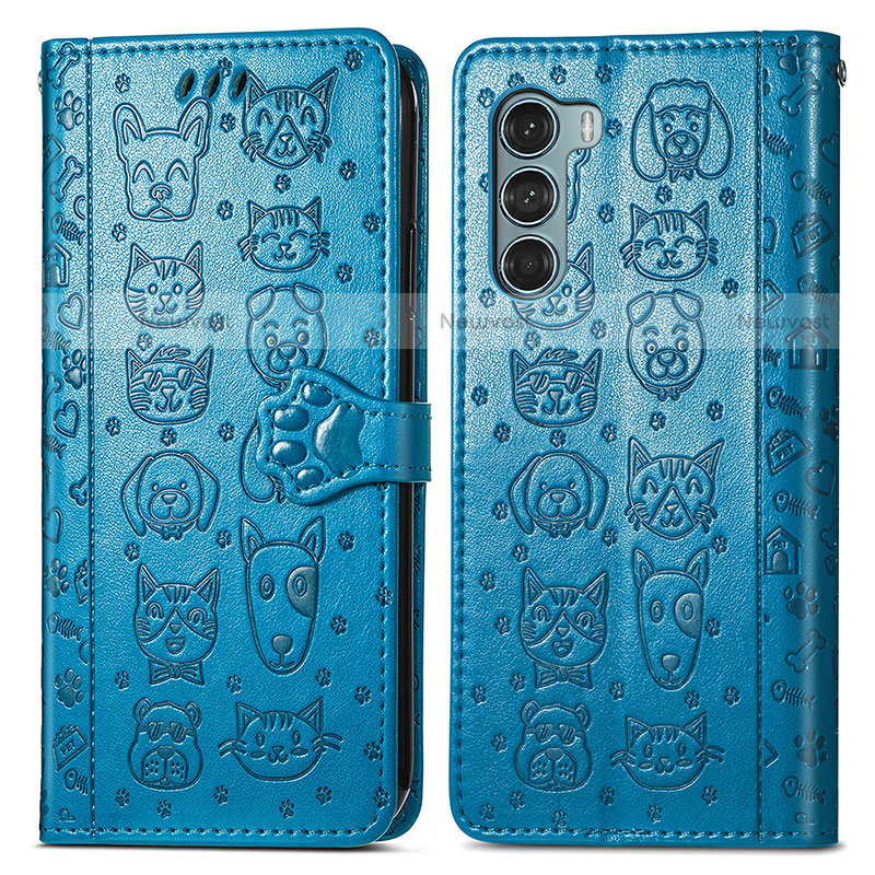 Leather Case Stands Fashionable Pattern Flip Cover Holder S03D for Motorola Moto G200 5G