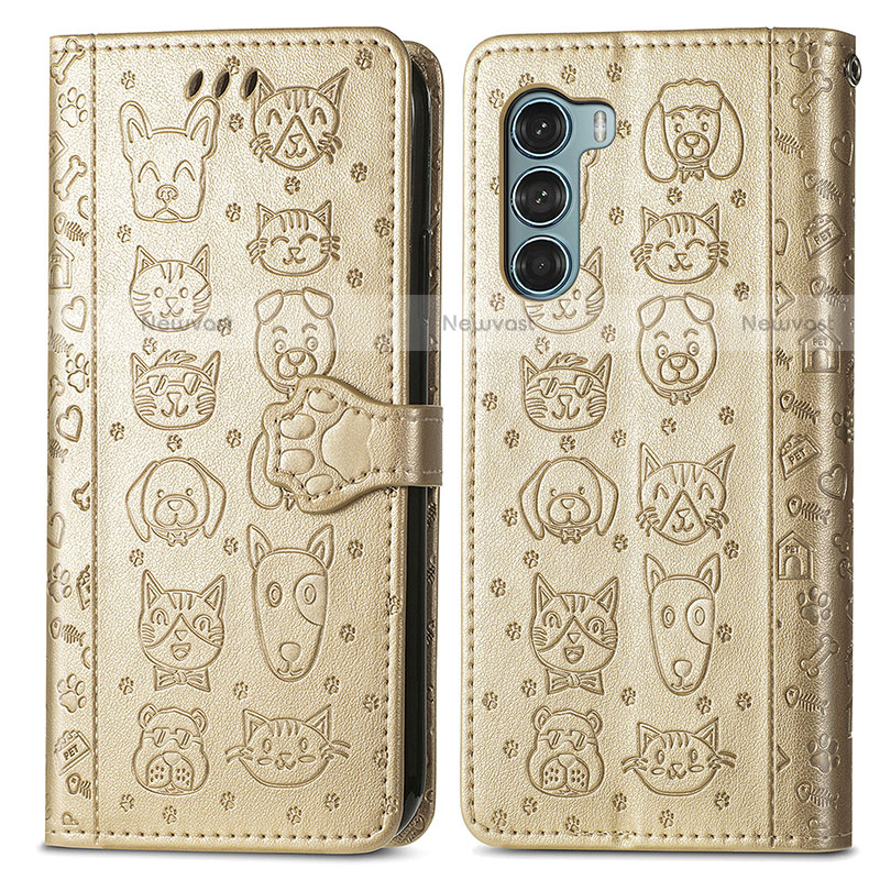 Leather Case Stands Fashionable Pattern Flip Cover Holder S03D for Motorola Moto G200 5G