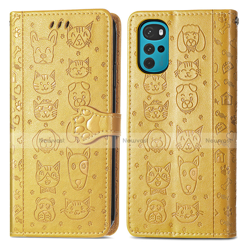 Leather Case Stands Fashionable Pattern Flip Cover Holder S03D for Motorola Moto G22 Yellow