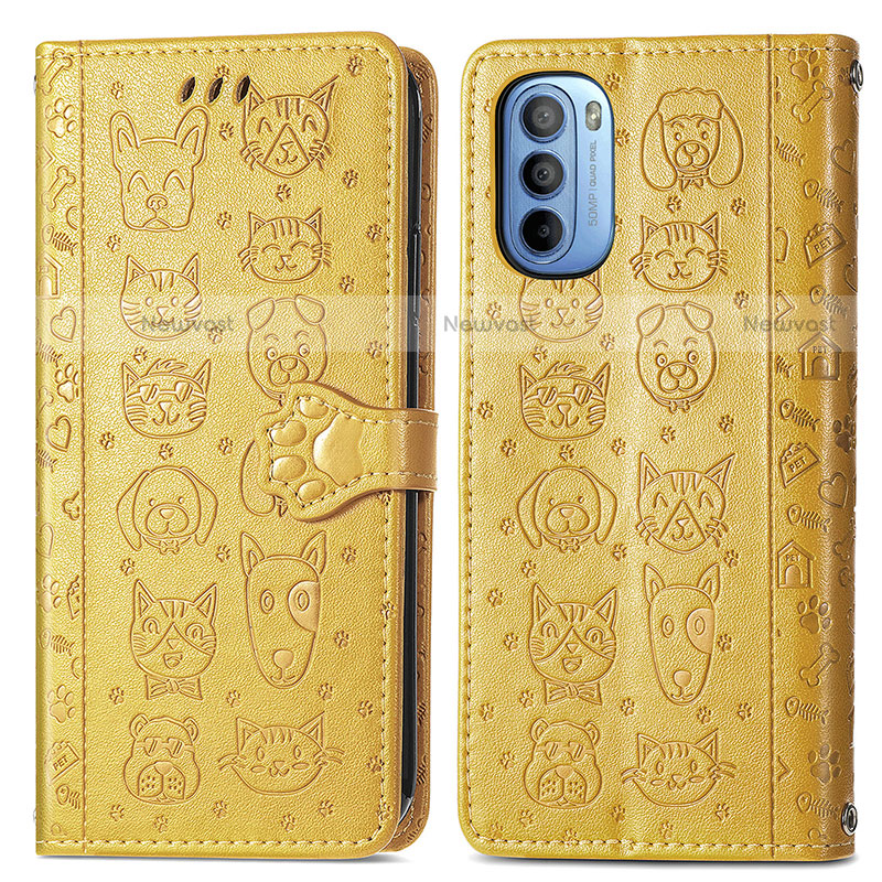 Leather Case Stands Fashionable Pattern Flip Cover Holder S03D for Motorola Moto G31