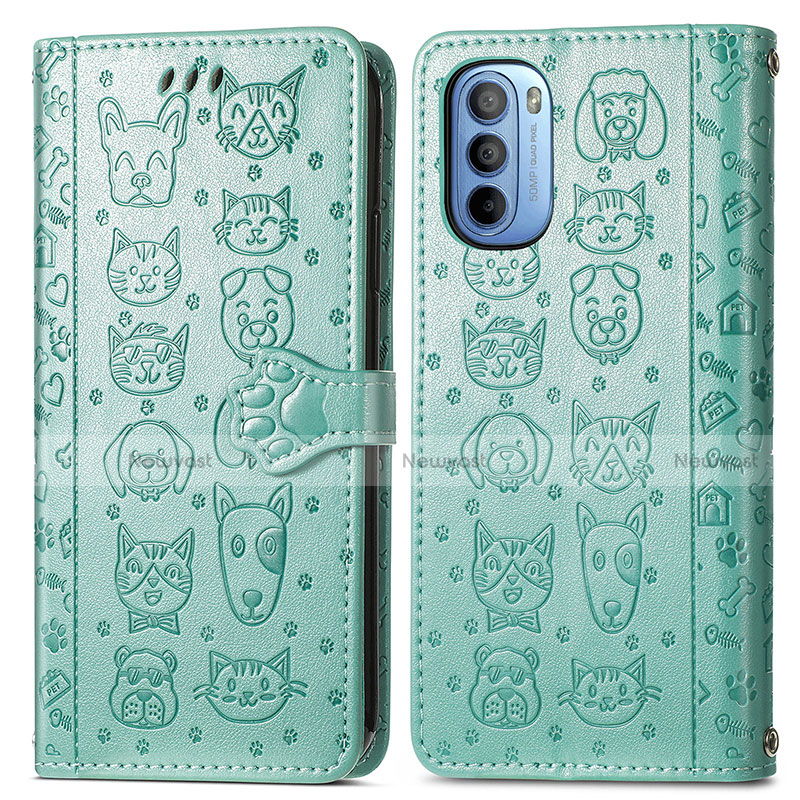 Leather Case Stands Fashionable Pattern Flip Cover Holder S03D for Motorola Moto G41 Green