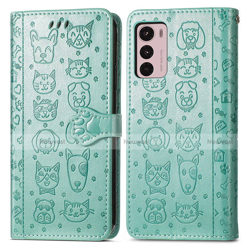 Leather Case Stands Fashionable Pattern Flip Cover Holder S03D for Motorola Moto G42 Green