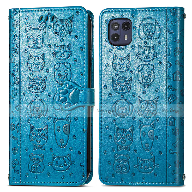Leather Case Stands Fashionable Pattern Flip Cover Holder S03D for Motorola Moto G50 5G Blue