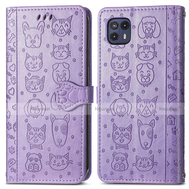 Leather Case Stands Fashionable Pattern Flip Cover Holder S03D for Motorola Moto G50 5G Purple