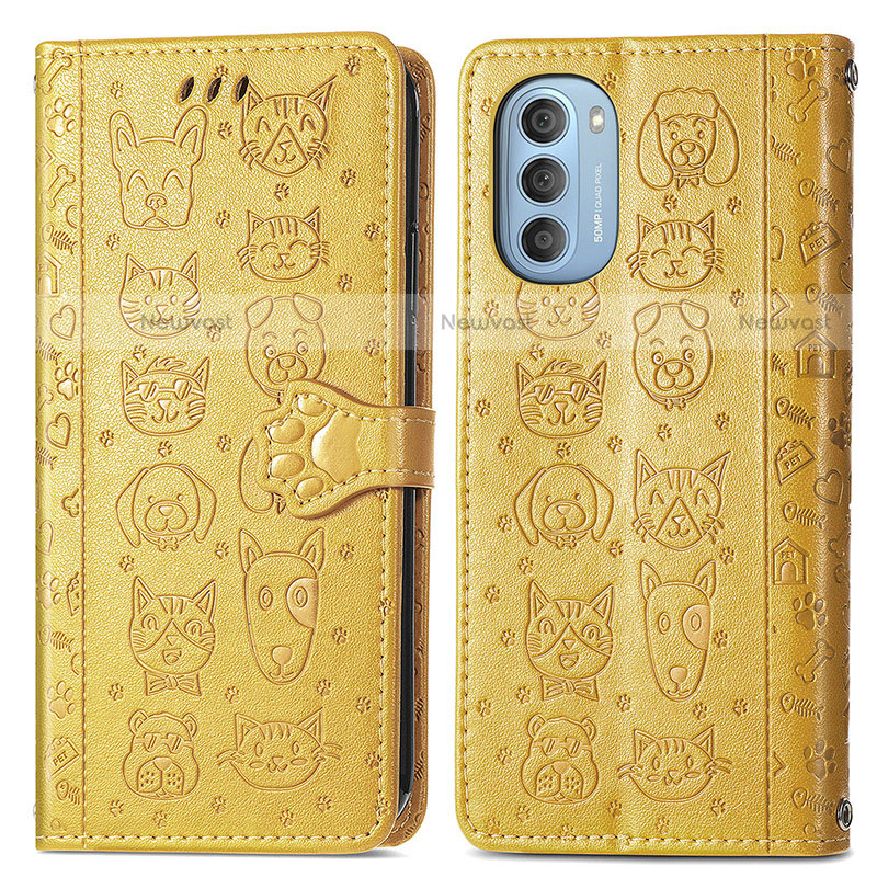 Leather Case Stands Fashionable Pattern Flip Cover Holder S03D for Motorola Moto G51 5G