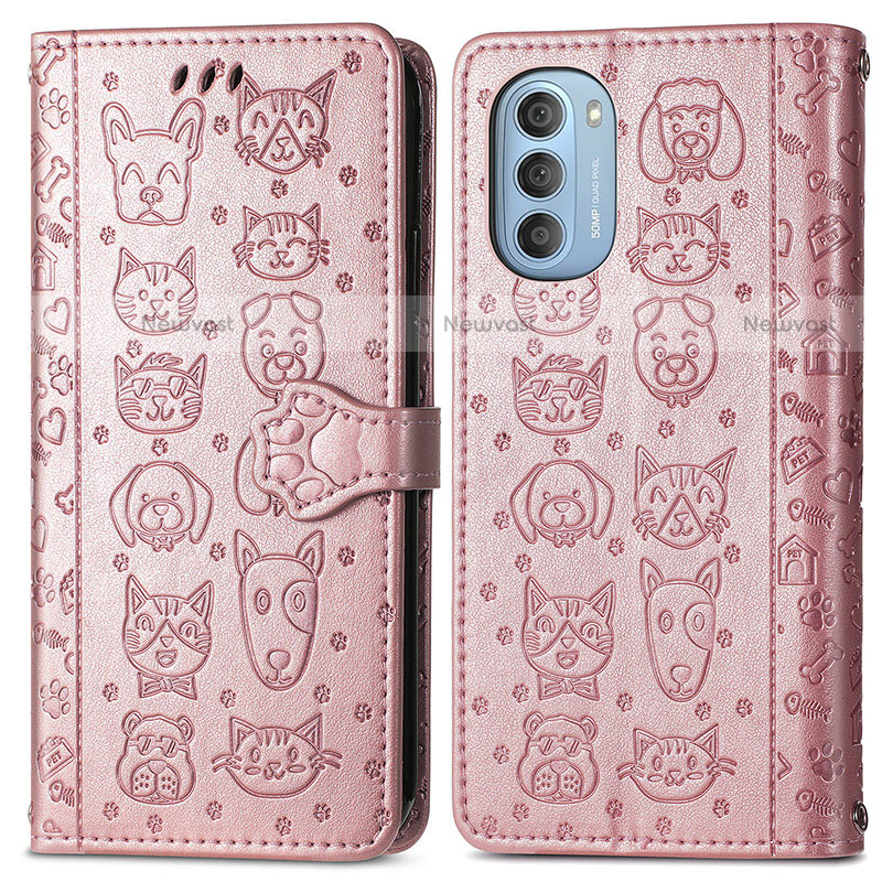 Leather Case Stands Fashionable Pattern Flip Cover Holder S03D for Motorola Moto G51 5G