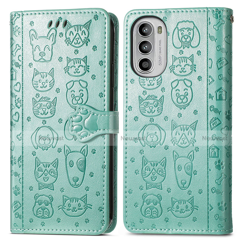 Leather Case Stands Fashionable Pattern Flip Cover Holder S03D for Motorola MOTO G52 Green