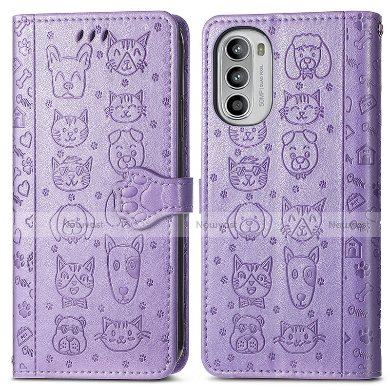 Leather Case Stands Fashionable Pattern Flip Cover Holder S03D for Motorola Moto G71s 5G Purple