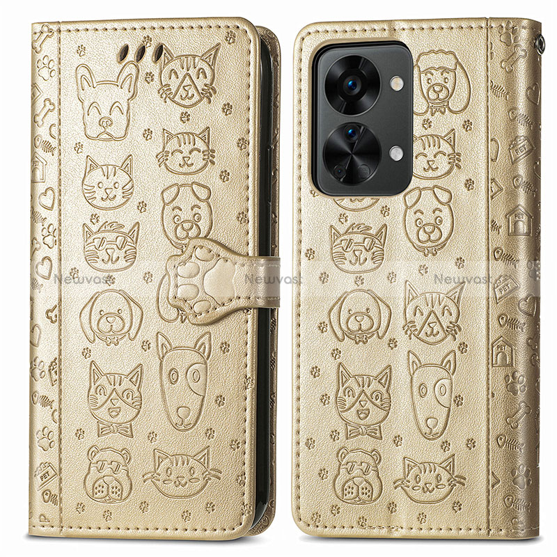 Leather Case Stands Fashionable Pattern Flip Cover Holder S03D for OnePlus Nord 2T 5G Gold