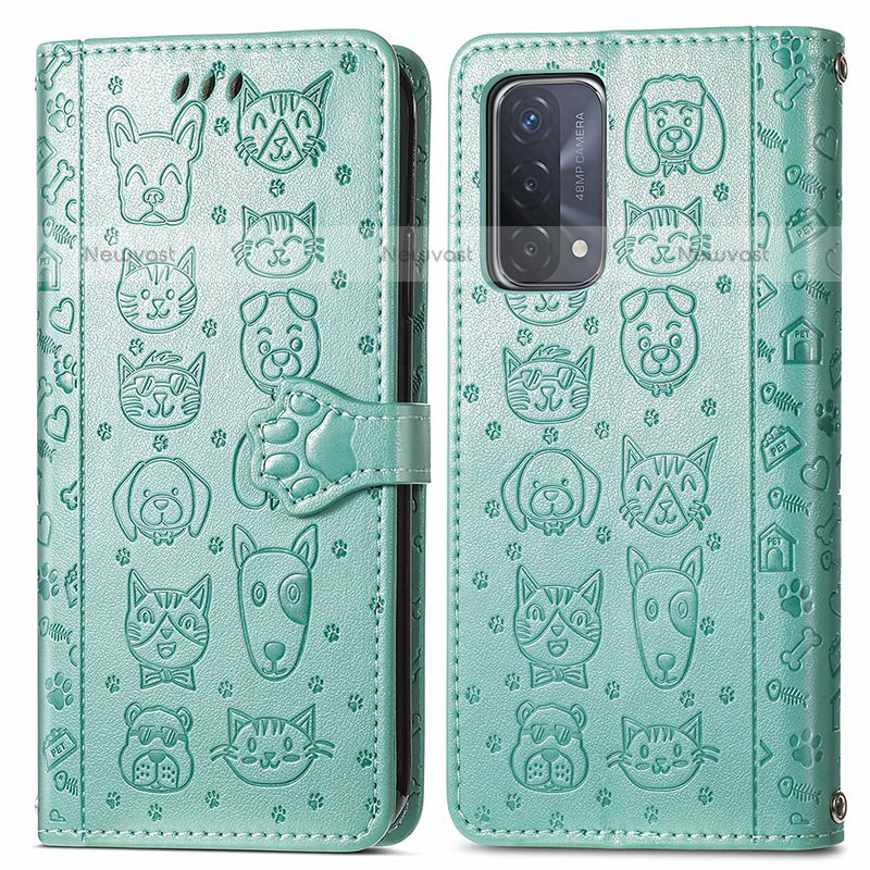 Leather Case Stands Fashionable Pattern Flip Cover Holder S03D for OnePlus Nord N200 5G Green