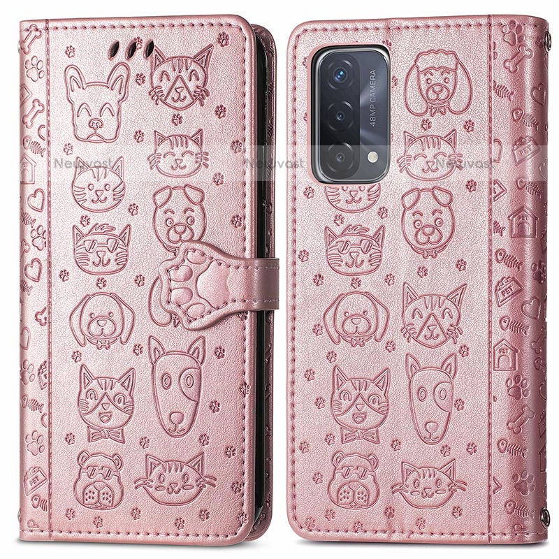 Leather Case Stands Fashionable Pattern Flip Cover Holder S03D for OnePlus Nord N200 5G Rose Gold