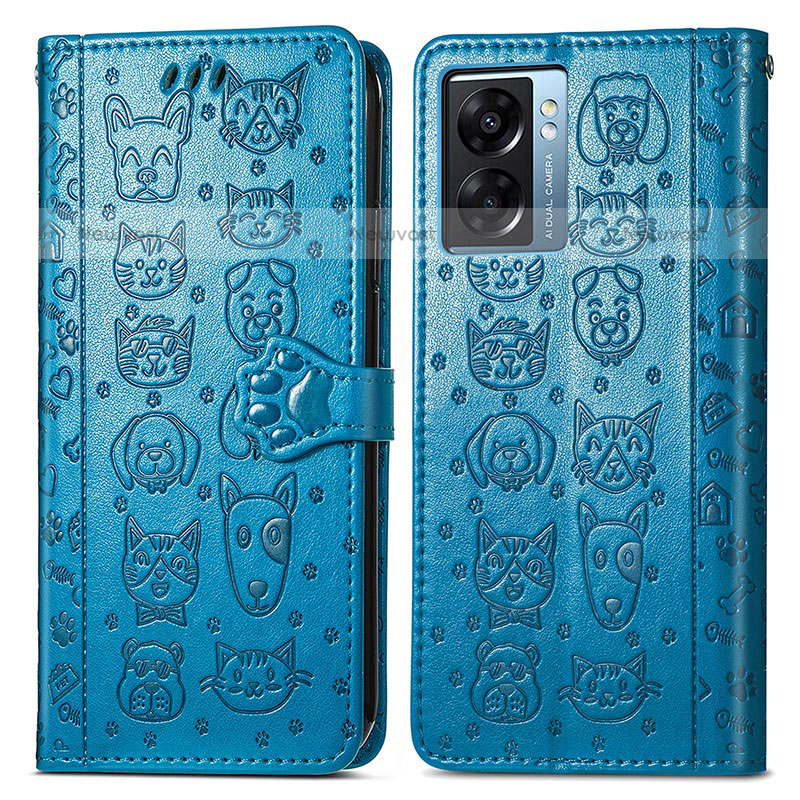 Leather Case Stands Fashionable Pattern Flip Cover Holder S03D for OnePlus Nord N300 5G Blue