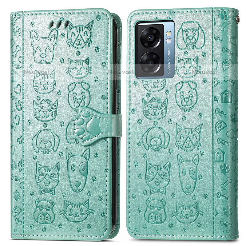 Leather Case Stands Fashionable Pattern Flip Cover Holder S03D for OnePlus Nord N300 5G Green