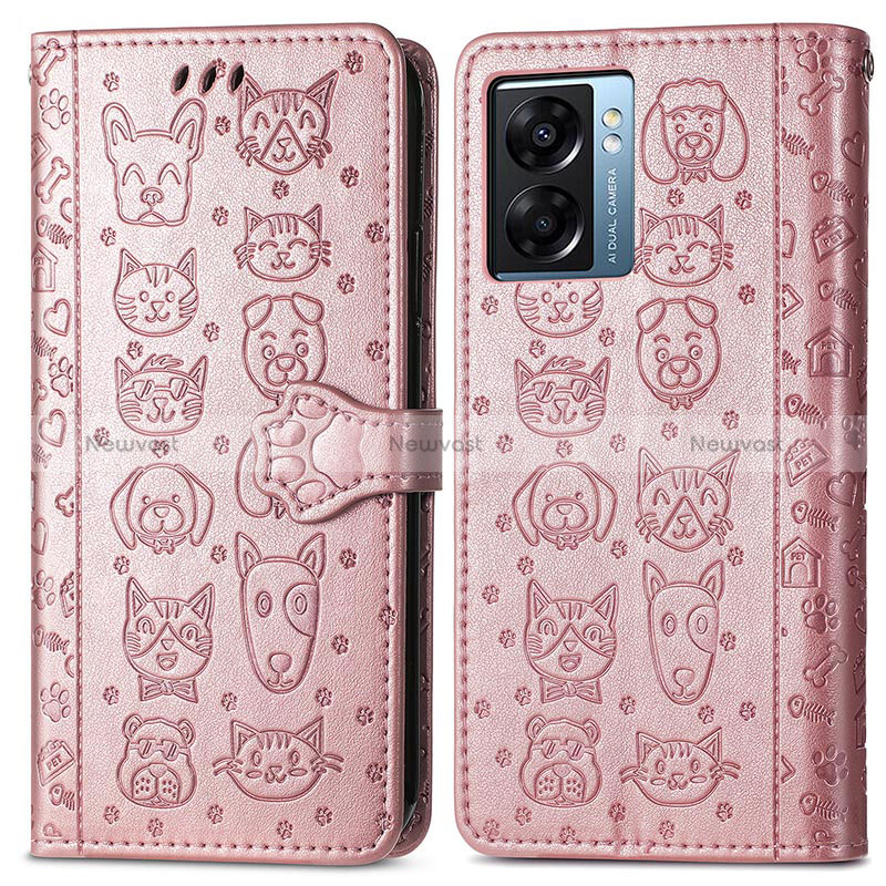 Leather Case Stands Fashionable Pattern Flip Cover Holder S03D for Oppo A56S 5G