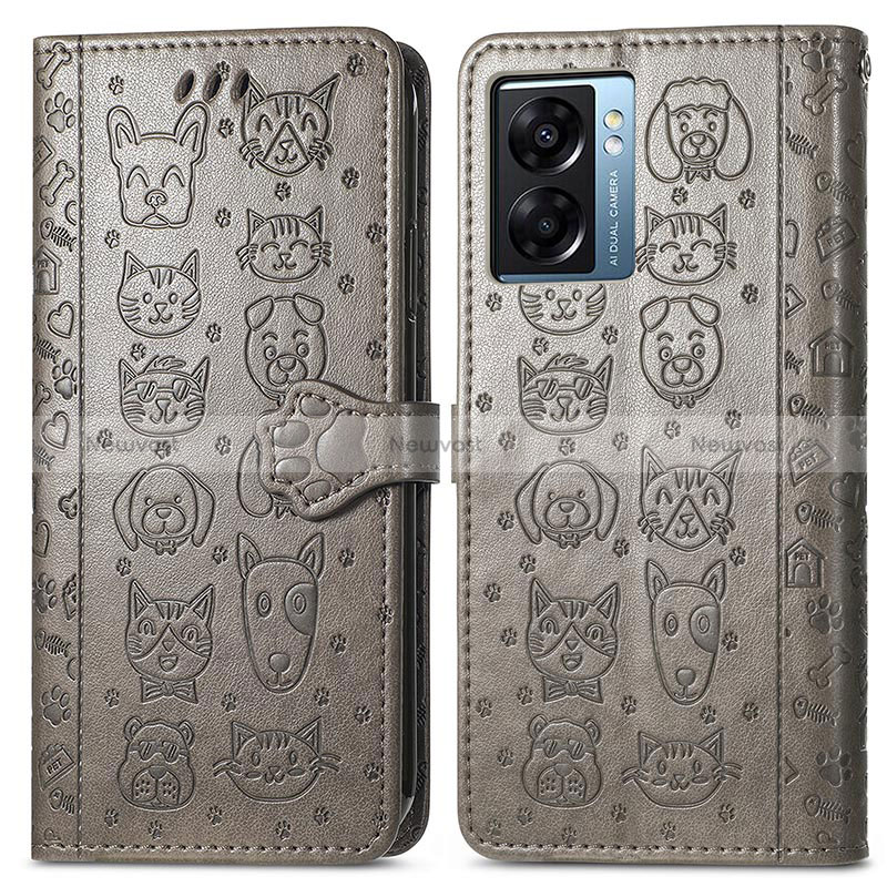 Leather Case Stands Fashionable Pattern Flip Cover Holder S03D for Oppo A57 5G