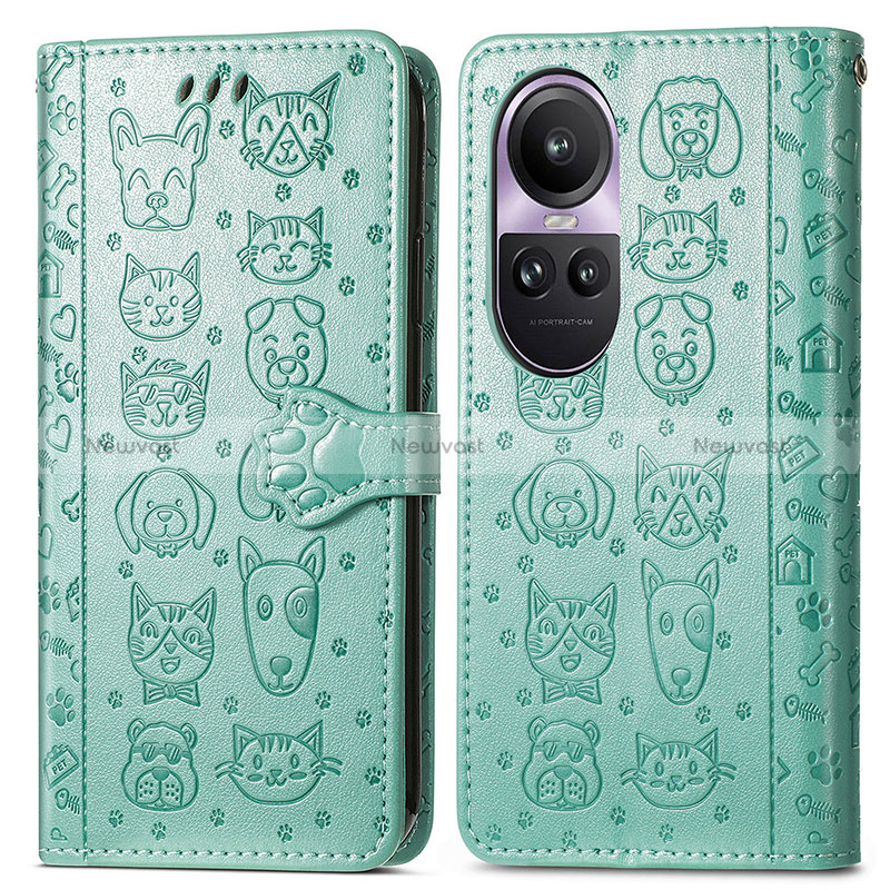 Leather Case Stands Fashionable Pattern Flip Cover Holder S03D for Oppo Reno10 5G Green
