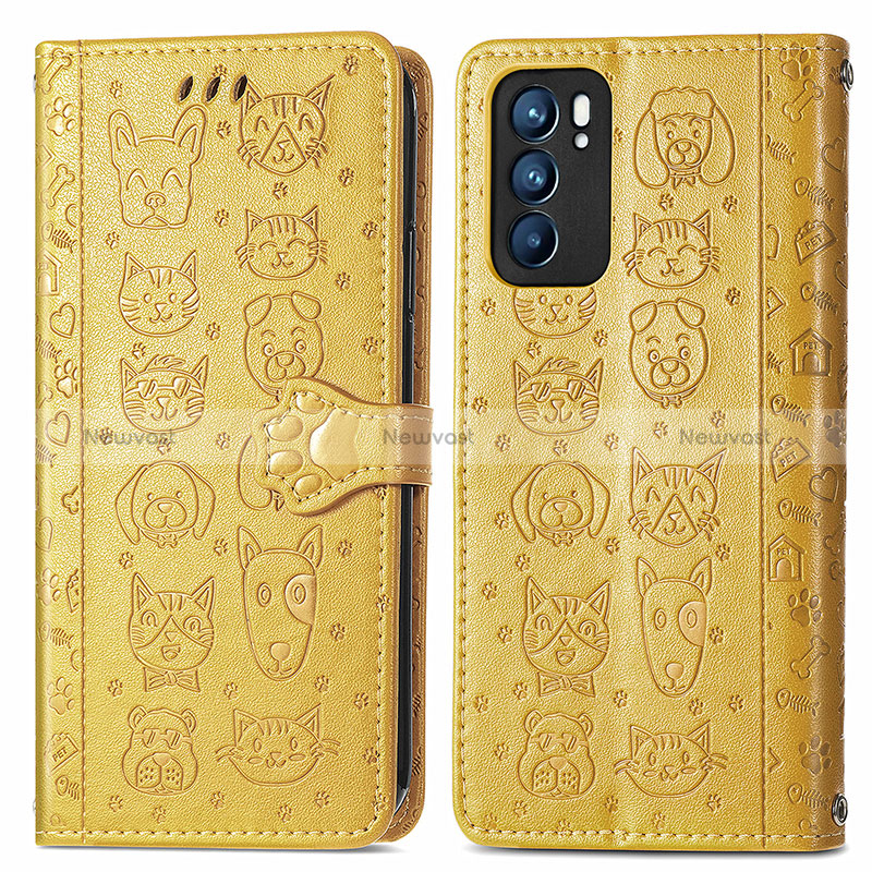 Leather Case Stands Fashionable Pattern Flip Cover Holder S03D for Oppo Reno6 5G