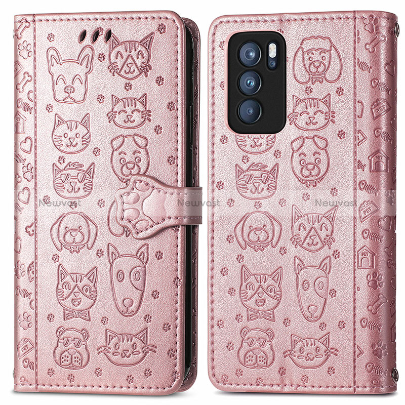 Leather Case Stands Fashionable Pattern Flip Cover Holder S03D for Oppo Reno6 Pro 5G India