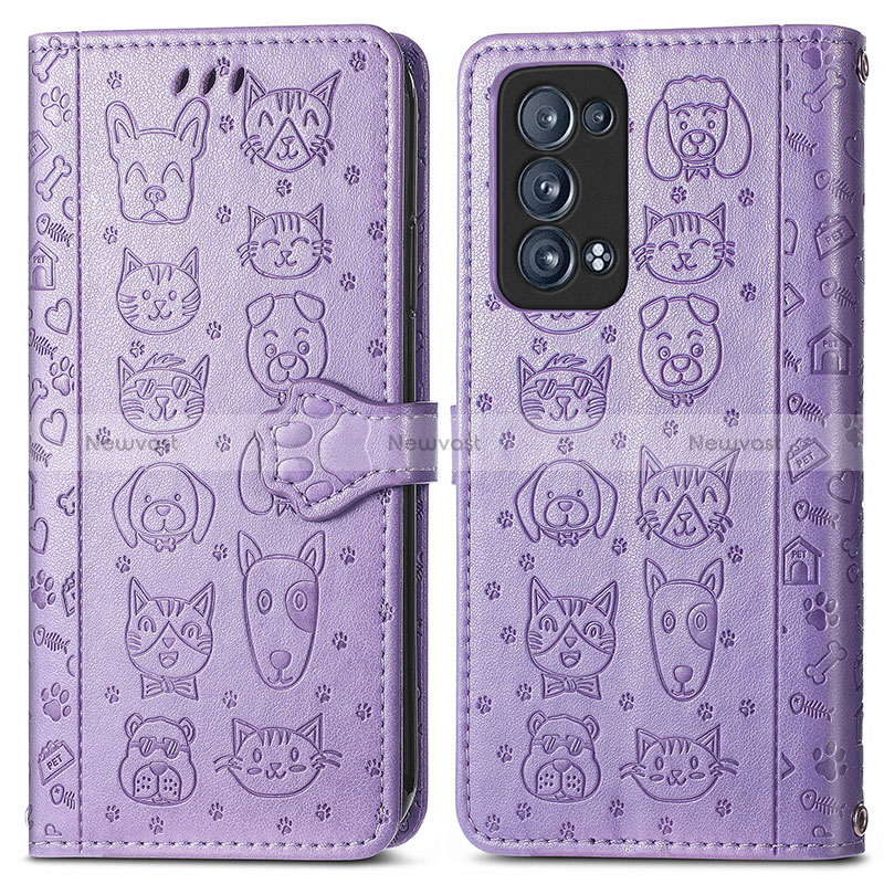 Leather Case Stands Fashionable Pattern Flip Cover Holder S03D for Oppo Reno6 Pro 5G Purple