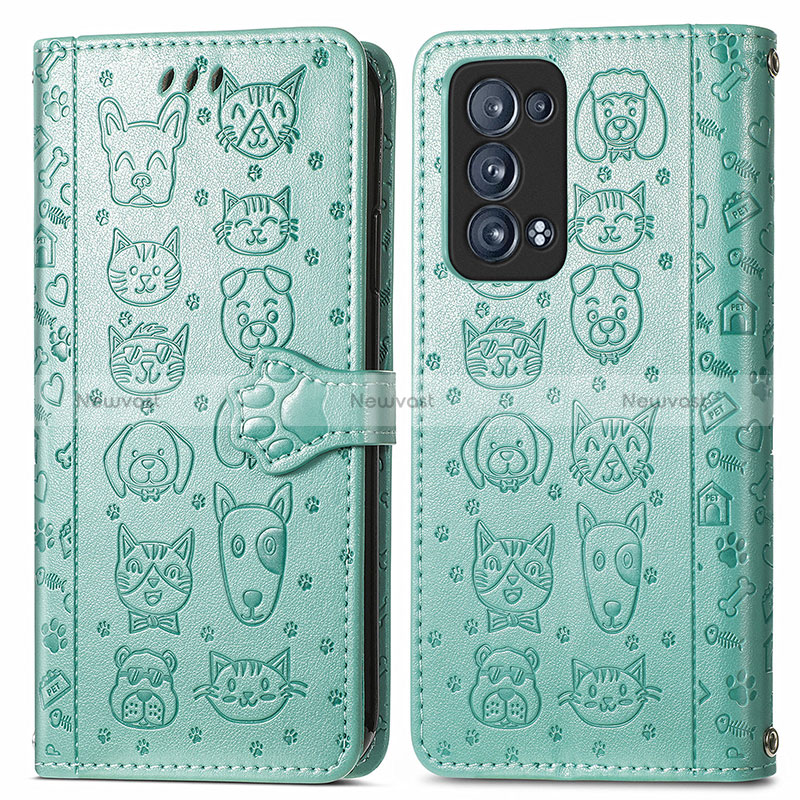 Leather Case Stands Fashionable Pattern Flip Cover Holder S03D for Oppo Reno6 Pro+ Plus 5G Green