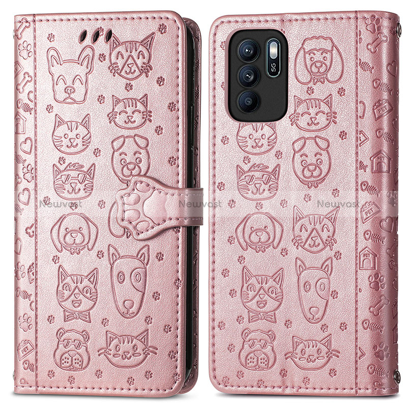 Leather Case Stands Fashionable Pattern Flip Cover Holder S03D for Oppo Reno6 Z 5G