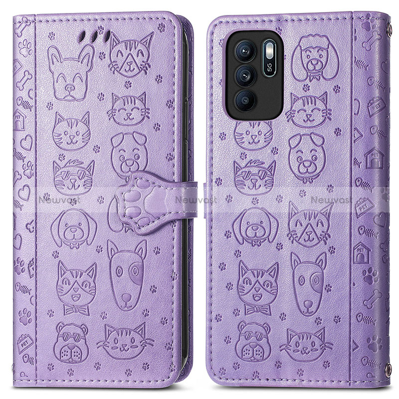 Leather Case Stands Fashionable Pattern Flip Cover Holder S03D for Oppo Reno6 Z 5G Purple