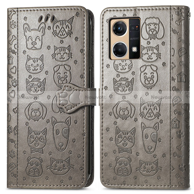 Leather Case Stands Fashionable Pattern Flip Cover Holder S03D for Oppo Reno7 4G
