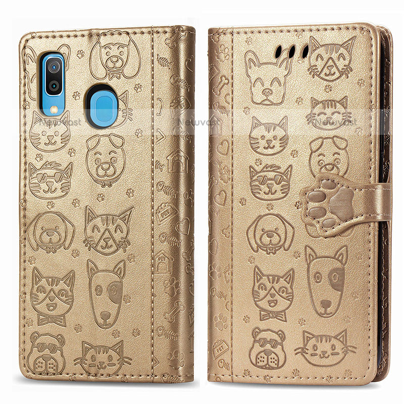 Leather Case Stands Fashionable Pattern Flip Cover Holder S03D for Samsung Galaxy A20 Gold