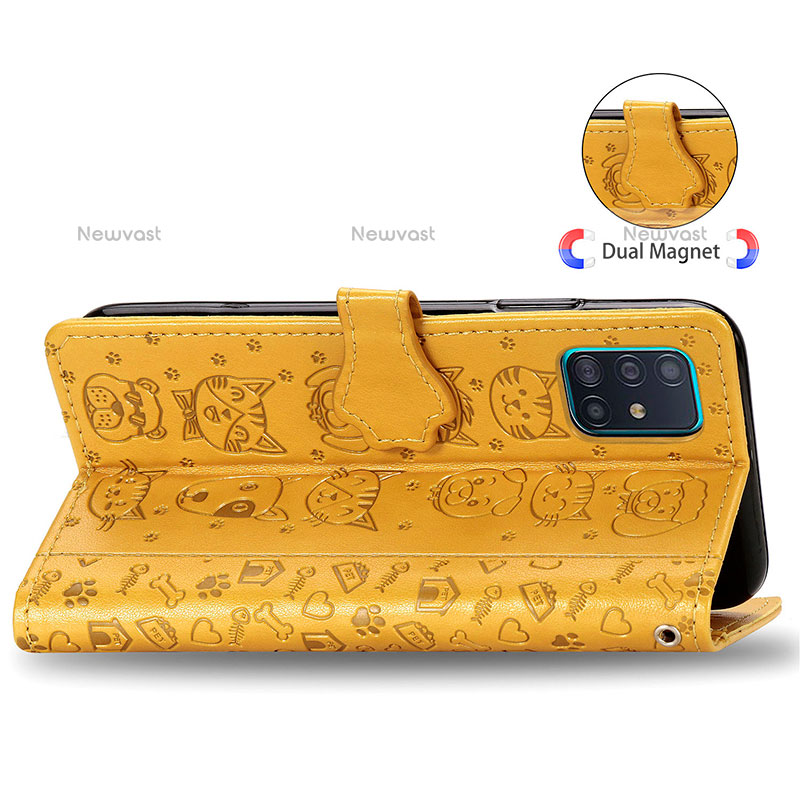 Leather Case Stands Fashionable Pattern Flip Cover Holder S03D for Samsung Galaxy A51 4G
