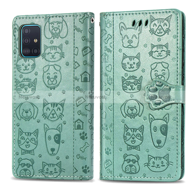 Leather Case Stands Fashionable Pattern Flip Cover Holder S03D for Samsung Galaxy A51 5G Green