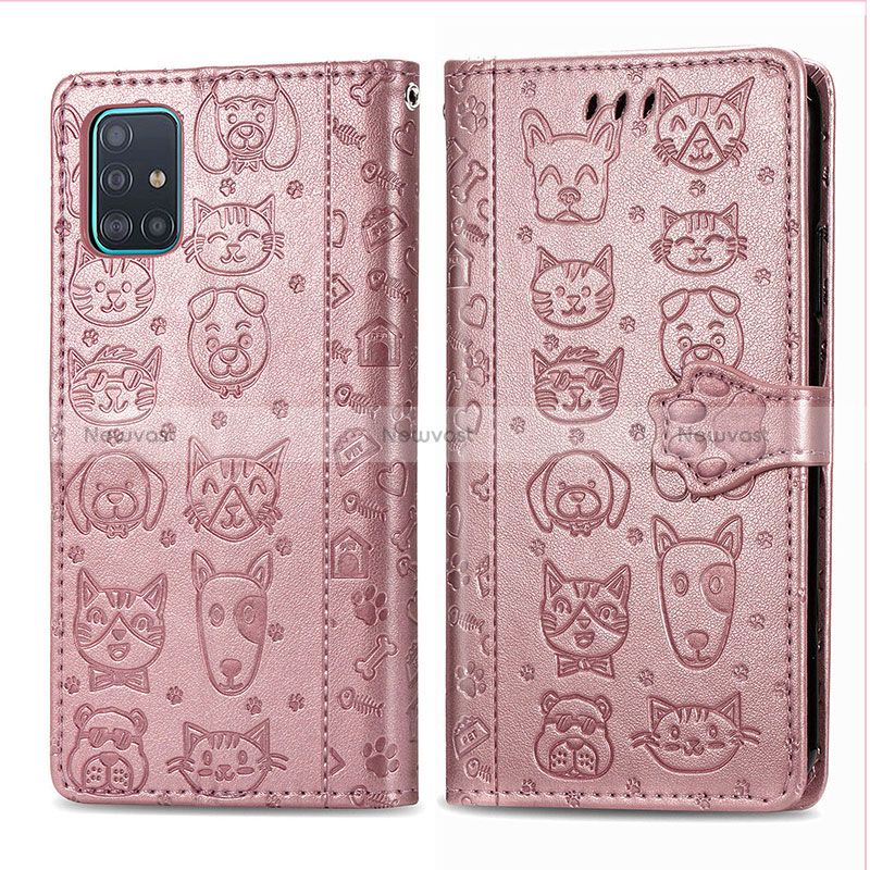 Leather Case Stands Fashionable Pattern Flip Cover Holder S03D for Samsung Galaxy A51 5G Pink