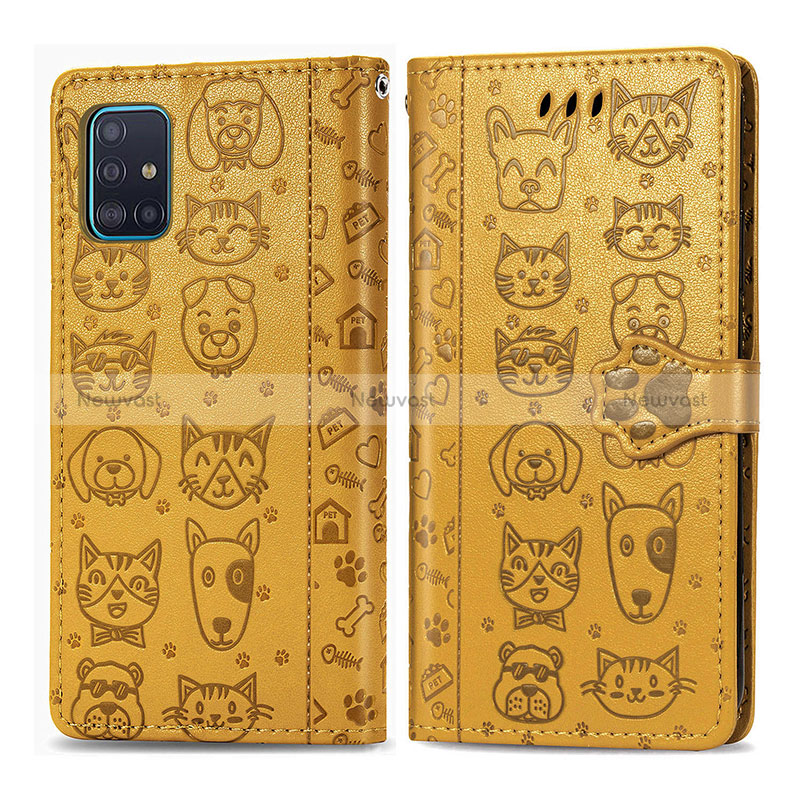 Leather Case Stands Fashionable Pattern Flip Cover Holder S03D for Samsung Galaxy A51 5G Yellow