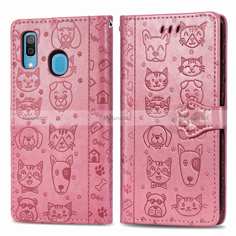 Leather Case Stands Fashionable Pattern Flip Cover Holder S03D for Samsung Galaxy M10S Rose Gold