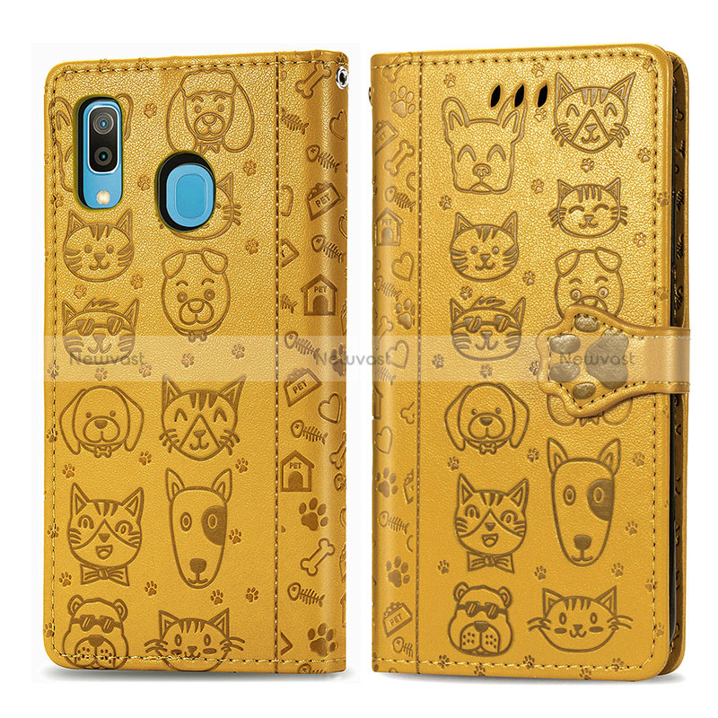 Leather Case Stands Fashionable Pattern Flip Cover Holder S03D for Samsung Galaxy M10S Yellow