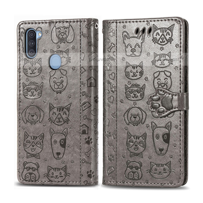 Leather Case Stands Fashionable Pattern Flip Cover Holder S03D for Samsung Galaxy M11 Gray