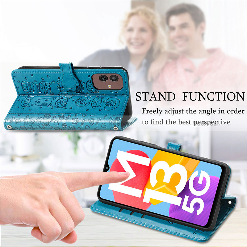 Leather Case Stands Fashionable Pattern Flip Cover Holder S03D for Samsung Galaxy M13 5G