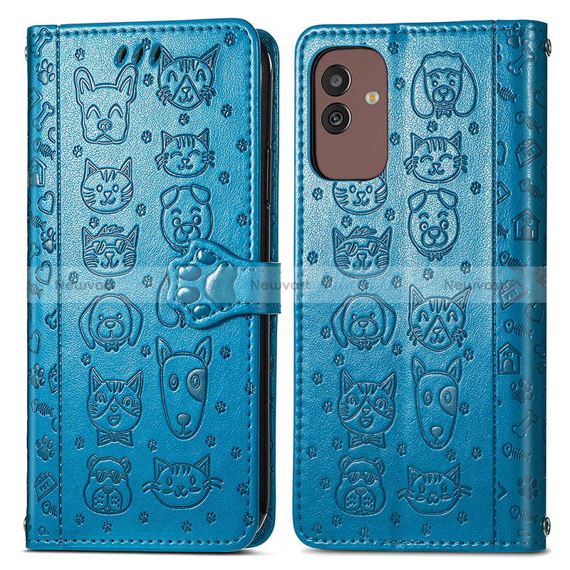 Leather Case Stands Fashionable Pattern Flip Cover Holder S03D for Samsung Galaxy M13 5G Blue