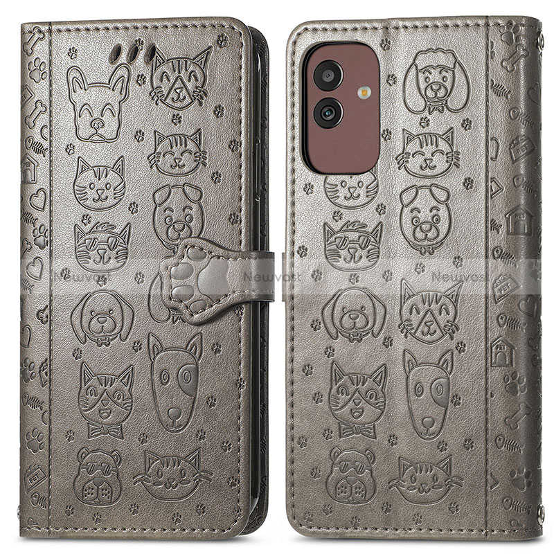 Leather Case Stands Fashionable Pattern Flip Cover Holder S03D for Samsung Galaxy M13 5G Gray