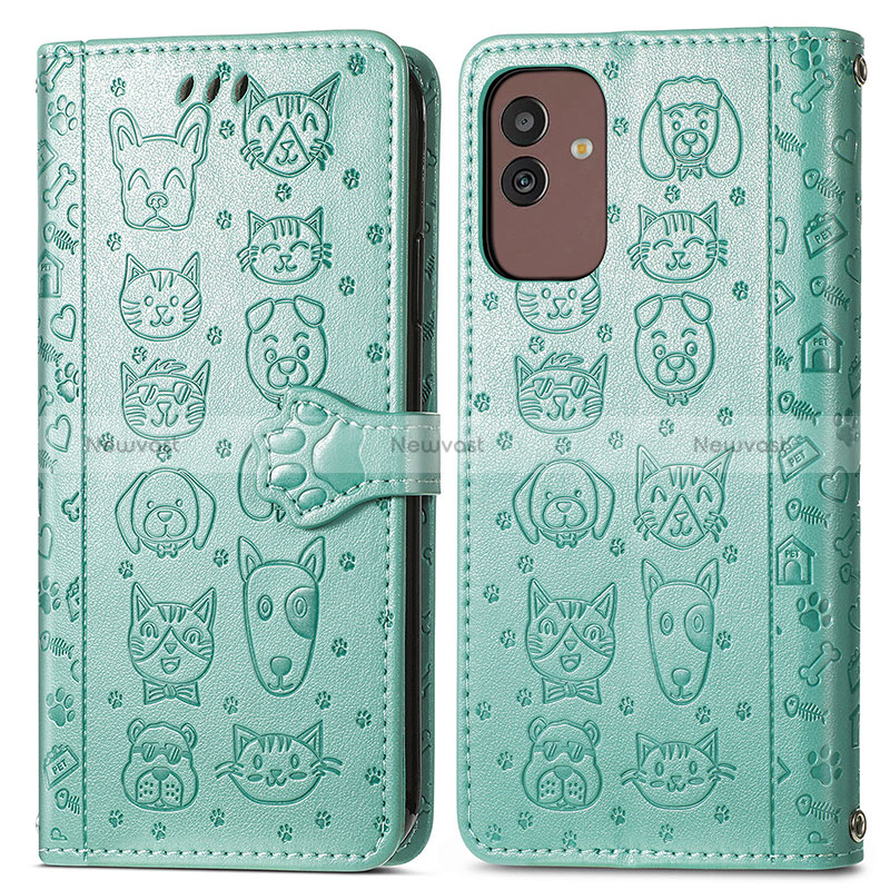 Leather Case Stands Fashionable Pattern Flip Cover Holder S03D for Samsung Galaxy M13 5G Green