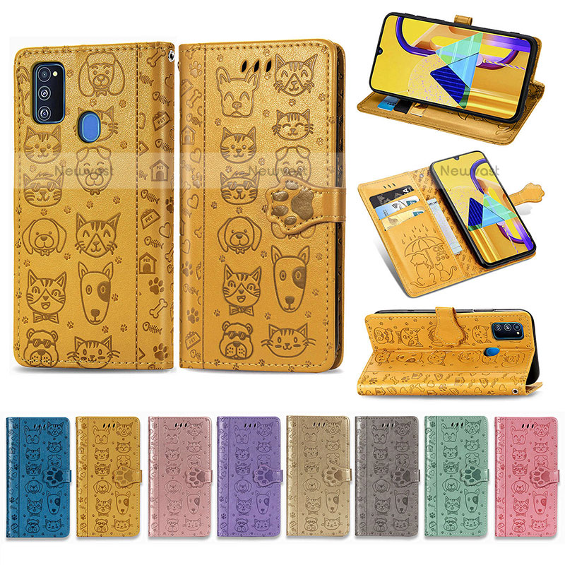 Leather Case Stands Fashionable Pattern Flip Cover Holder S03D for Samsung Galaxy M21