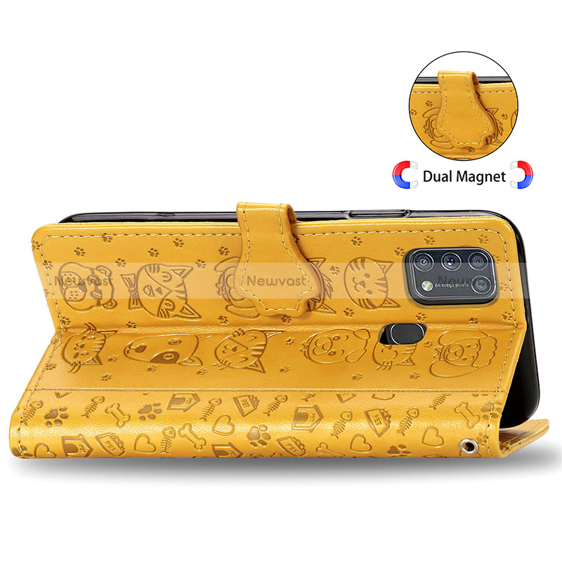 Leather Case Stands Fashionable Pattern Flip Cover Holder S03D for Samsung Galaxy M21s