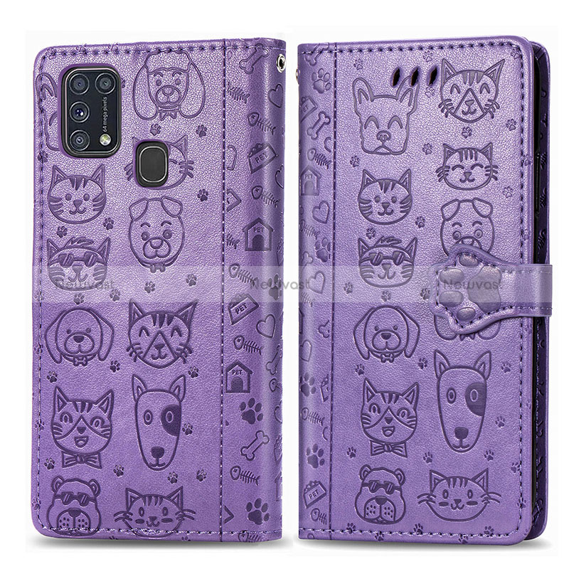 Leather Case Stands Fashionable Pattern Flip Cover Holder S03D for Samsung Galaxy M21s Purple