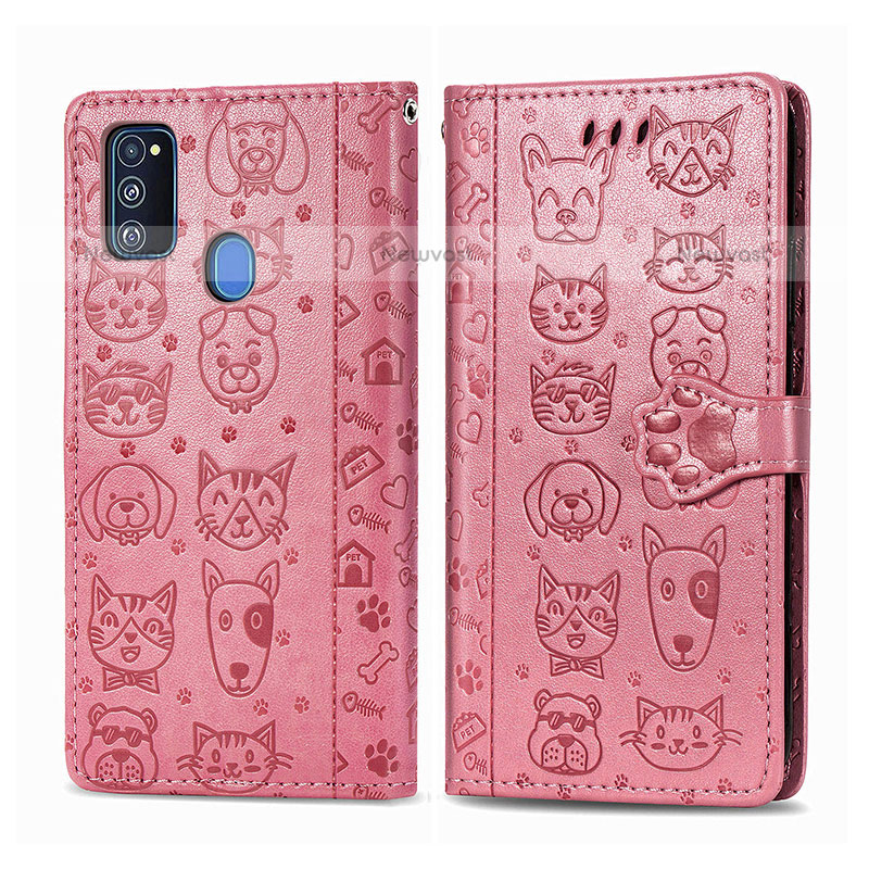 Leather Case Stands Fashionable Pattern Flip Cover Holder S03D for Samsung Galaxy M30s Rose Gold