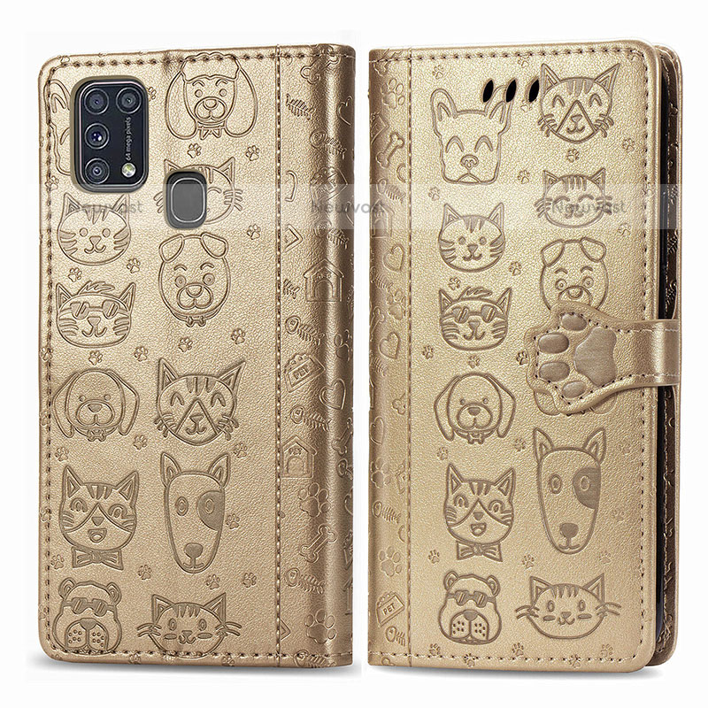 Leather Case Stands Fashionable Pattern Flip Cover Holder S03D for Samsung Galaxy M31 Prime Edition