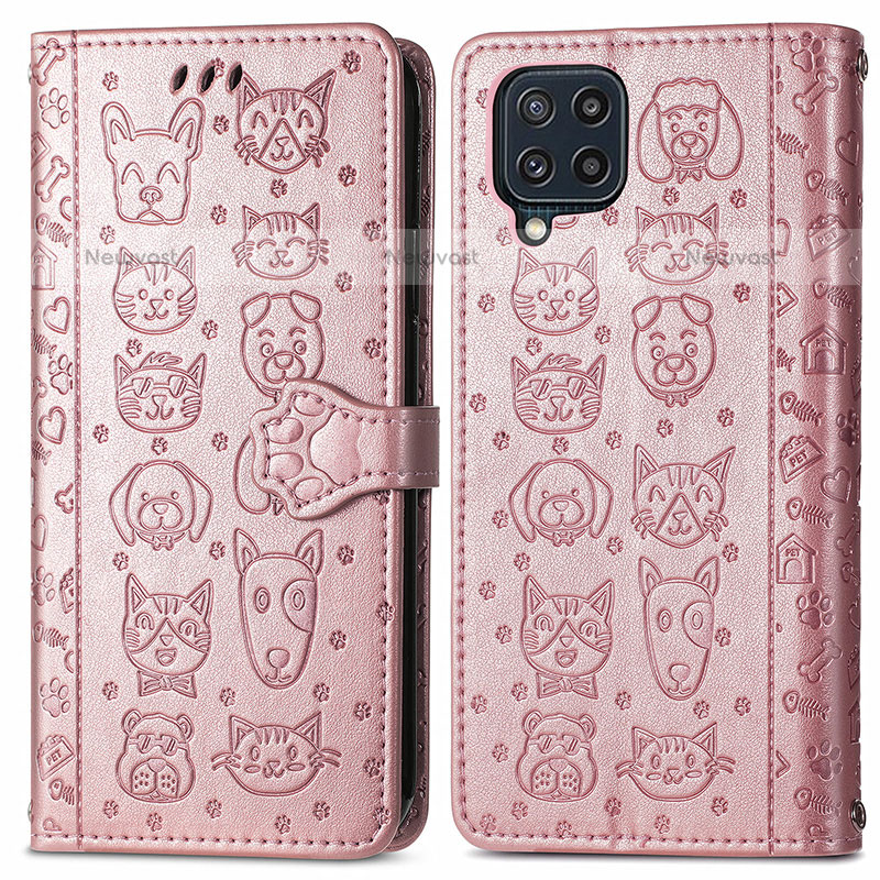 Leather Case Stands Fashionable Pattern Flip Cover Holder S03D for Samsung Galaxy M32 4G