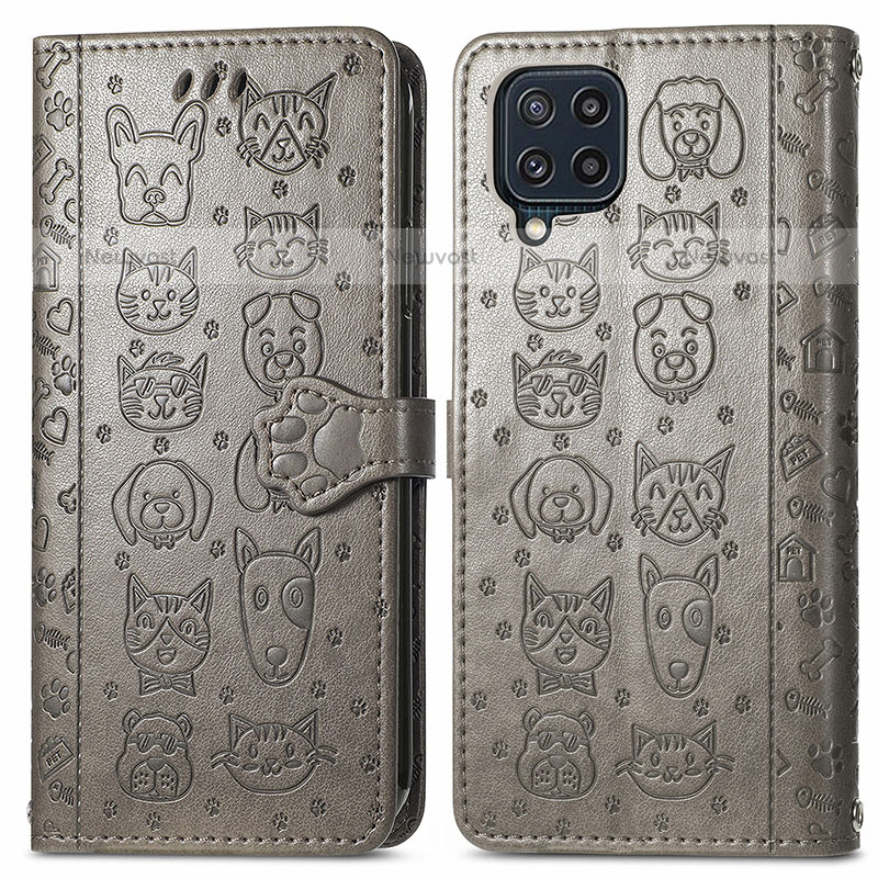 Leather Case Stands Fashionable Pattern Flip Cover Holder S03D for Samsung Galaxy M32 4G