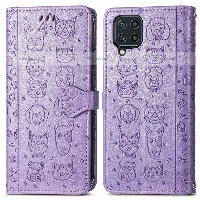 Leather Case Stands Fashionable Pattern Flip Cover Holder S03D for Samsung Galaxy M32 4G Purple