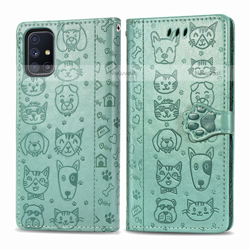 Leather Case Stands Fashionable Pattern Flip Cover Holder S03D for Samsung Galaxy M51 Green