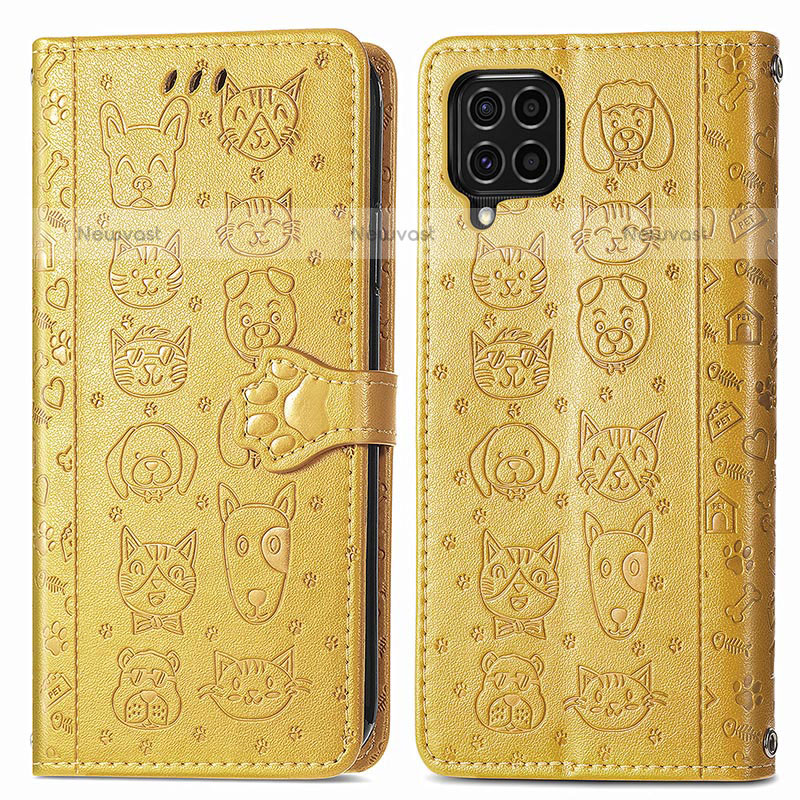 Leather Case Stands Fashionable Pattern Flip Cover Holder S03D for Samsung Galaxy M62 4G Yellow