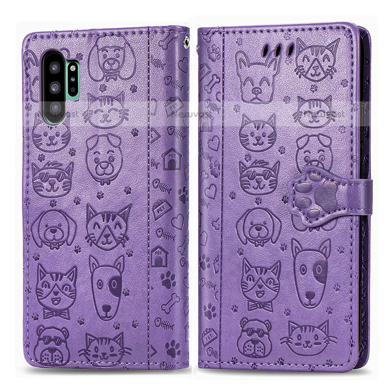 Leather Case Stands Fashionable Pattern Flip Cover Holder S03D for Samsung Galaxy Note 10 Plus 5G Purple